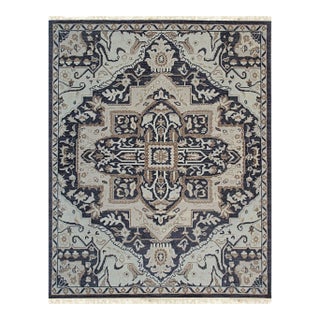9x12 Charcoal Ivory Heriz Style Medallion Hand-Knotted Wool Rug For Sale