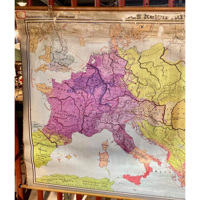 German Fabric, Paper & Pine Map, 1950s For Sale - Image 4 of 16