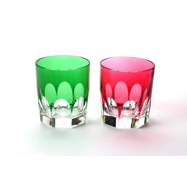 Mid-Century Modern Vintage Cut-to-Clear Crystal Tumblers – Jewel-Tone Mid Century Barware - Set of 5 For Sale - Image 3 of 10