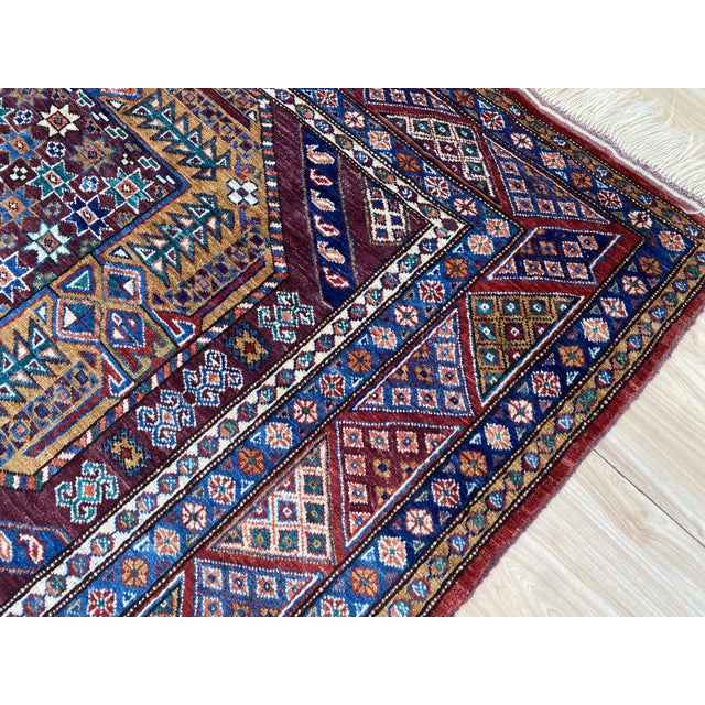 1980s 5x7 Ft. Lori Pambak Kazak Design Rug, Gold Aubergine Wool For Sale - Image 5 of 9