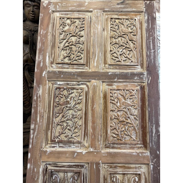 1920s Vintage Hand-Carved Natural Wood Door – Rustic Hinged or Sliding Barn Door Panel 80x36 For Sale - Image 5 of 6