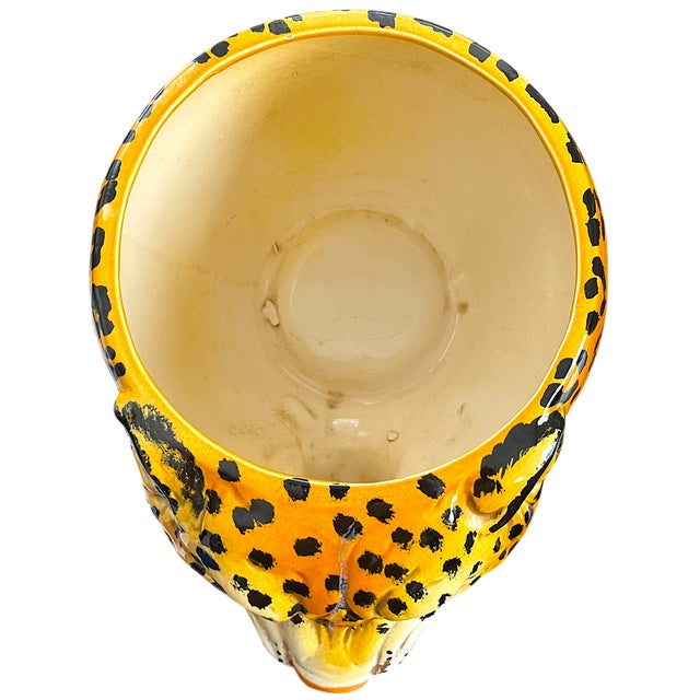 Yellow 1970s Monumental Sculptural Leopard Head Cachepot – Hand Painted Ceramic – Hollywood Regency Statement Object For Sale - Image 8 of 12