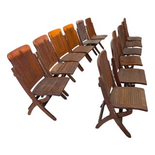 Antique Quartersawn Oak Folding Chairs, Steamboat Theater Seating, Set of 12 For Sale