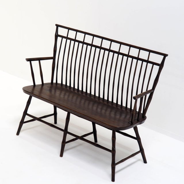 Vintage Wooden Spindle Back Settee in Faux Bamboo, 1960s For Sale - Image 6 of 9