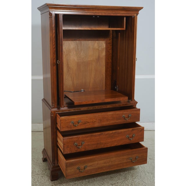 Chippendale 1990s Stickley Cherry 2 Door Tv Armoire Cabinet For Sale - Image 3 of 18