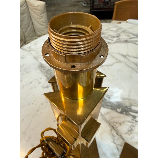 Brass 1970s Italian Modernist Brass Table Lamps - a Pair For Sale - Image 8 of 10