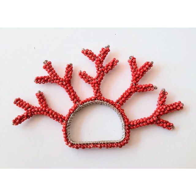 Red Coral Branch Glass Seed Bead Wire-Wrapped Napkin Rings - Coastal vibe! This beautiful set includes ten napkin rings,...