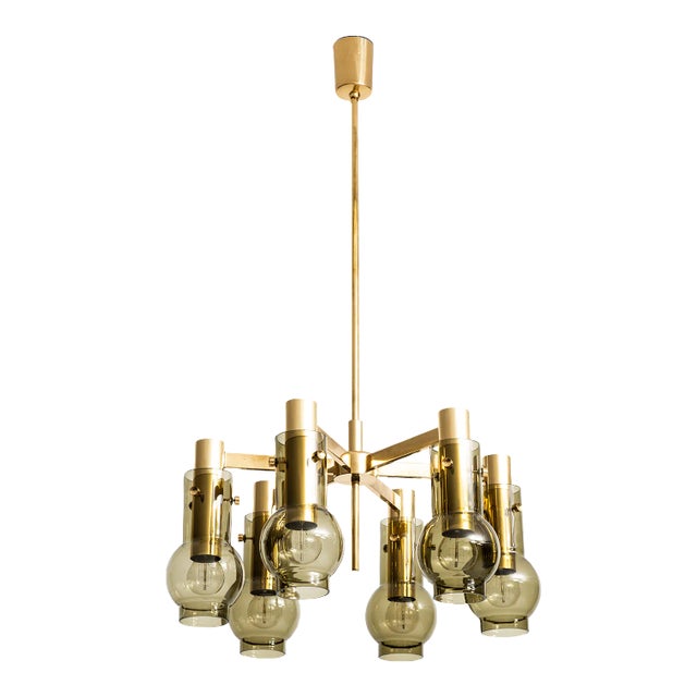 Brass and Glass Ceiling Lamp by Hans-Agne Jakobsson, 1950s For Sale