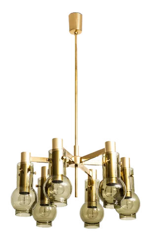 Brass and Glass Ceiling Lamp by Hans-Agne Jakobsson, 1950s