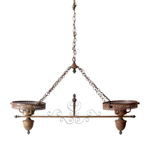 Antique Victorian Hanging Double Parlor Oil Lamp Chandelier