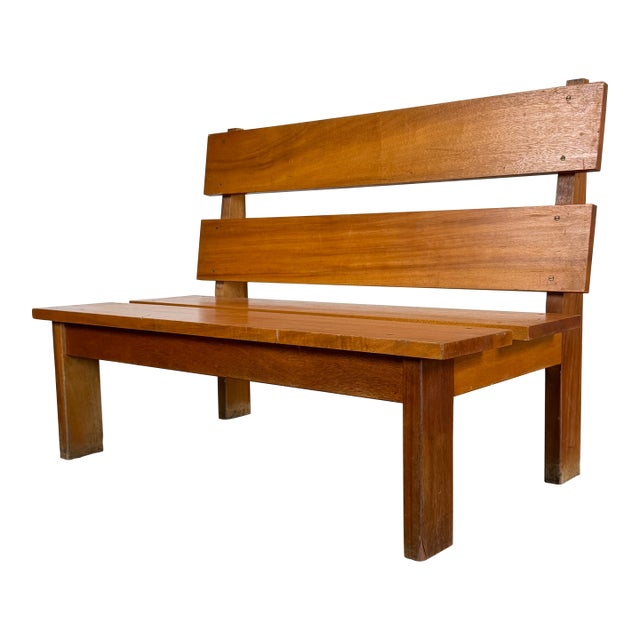 Vintage French 1950s Brutalist Mahogany Bench For Sale