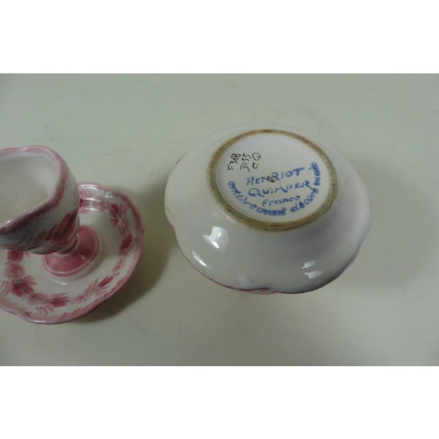 Rustic 1950s Country Pink and White Quimper Eggs Cups - a Pair For Sale - Image 3 of 4