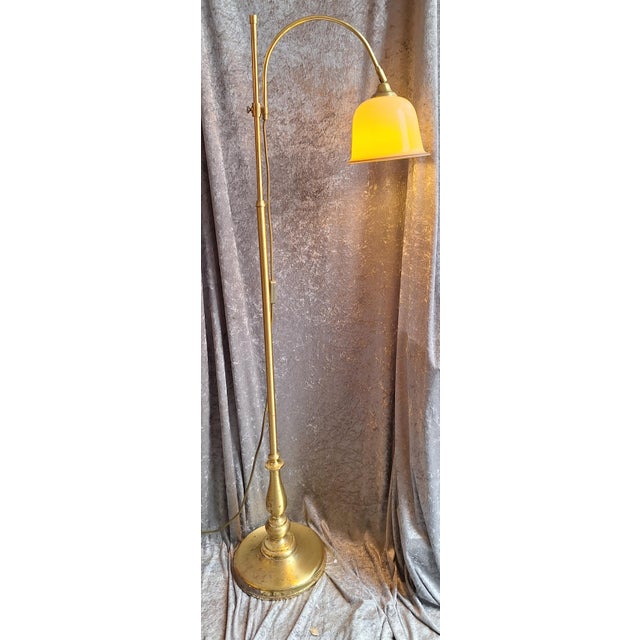 Vintage Floor Lamp with Adjustable Brass Frame and Beige Fabric Shade, 1980s For Sale - Image 3 of 9