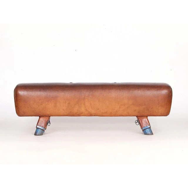 Brown Pommel Horse Leather Bench, 1930s For Sale - Image 8 of 9