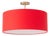 Crimson Red Linen Drum Semi Flush Mount - Red Fabric Shade, Weathered Brass Mid Century Dining Room Ceiling Light For Sale