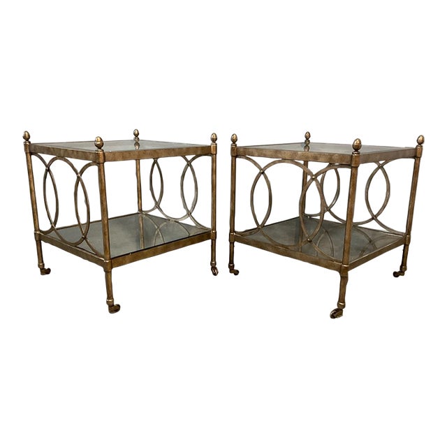 Mid 20th Century Two Tiered Glass Gold Side Tables - a Pair For Sale