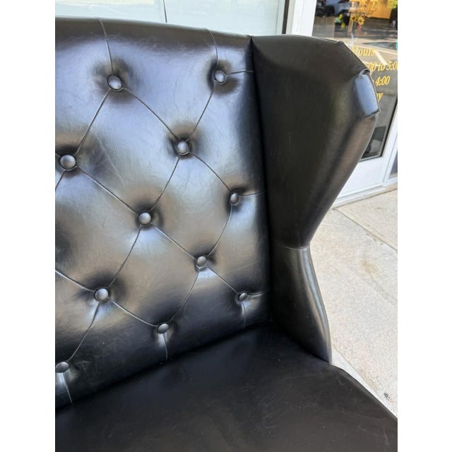 Arhaus Black Tufted Leather Settee For Sale - Image 9 of 12