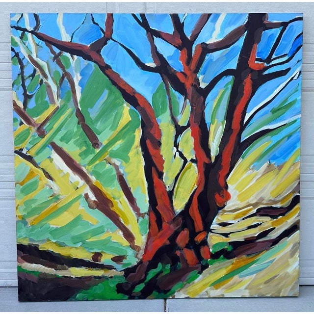 Large 48" × 48" Original Expressionist Tree Painting, 1998, Vibrant Colorful For Sale - Image 13 of 18