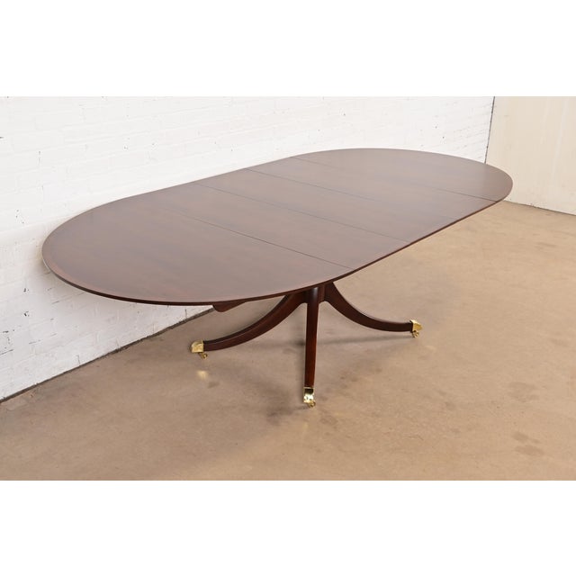 Baker Furniture Company Baker Furniture Georgian Banded Cherry Wood Pedestal Extension Dining Table, Newly Refinished For Sale - Image 4 of 14