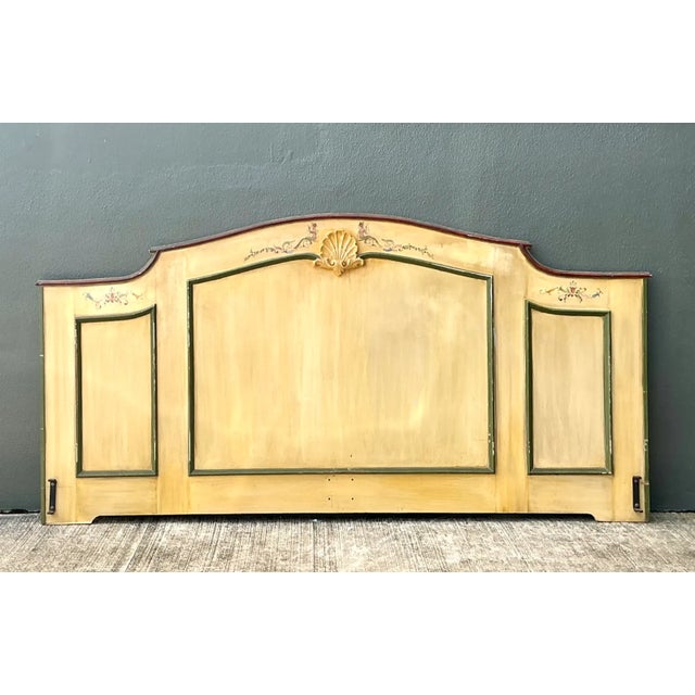 Early 20th Century Vintage Hand-Painted Wood Queen Headboard For Sale - Image 5 of 12