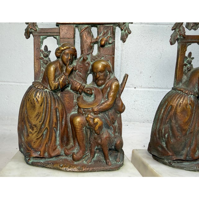 19th Century Pair of Antique Ornate Figural Brass Marble Crystal Girandole Candle Holders For Sale - Image 5 of 13