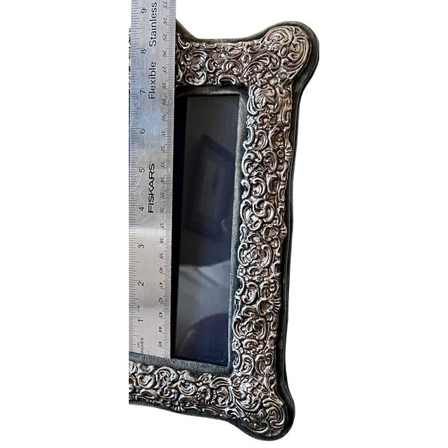 1980s Rococo Revival Silverplated Picture Frame With Floral Scrollwork and Crest Cartouche 10.75" × 8.5" for 5" × 7" Image For Sale - Image 9 of 13