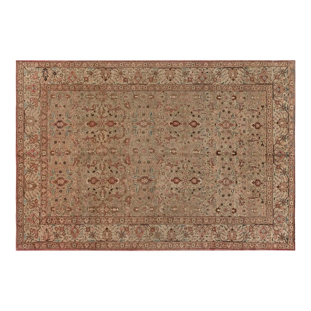 Fine Antique Persian Tabriz Botanic Brown Hand Knotted Wool Carpet For Sale