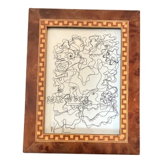 1980’s Original Wayne Cunningham Abstract Ink Drawing in Tabletop Frame For Sale