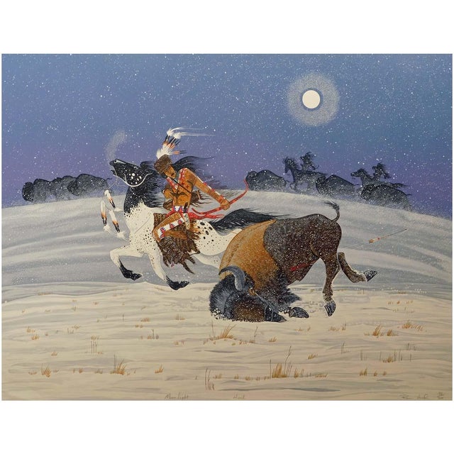 "Moonlight Hunt " by Rance Hood Original Limited Edition Serigraph on Paper Hand Signed by the Artist Frame Size: 35" x...