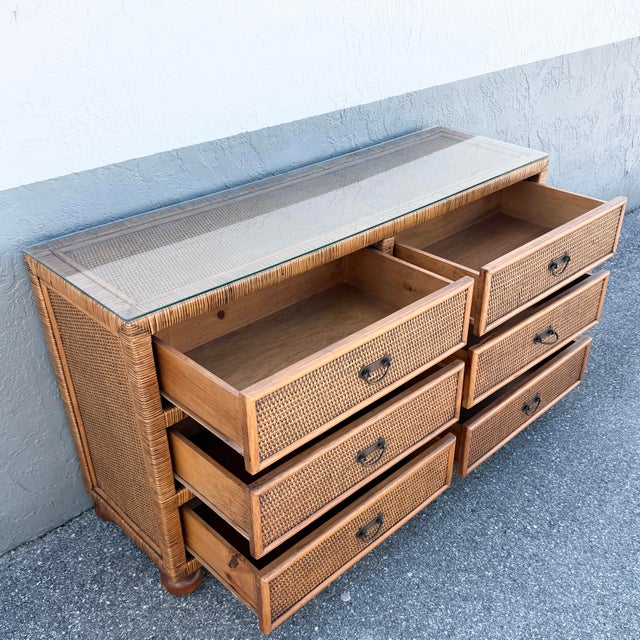 Brown Boho Chic Wicker Dresser With Wall Mirror - 2 Pieces For Sale - Image 8 of 10