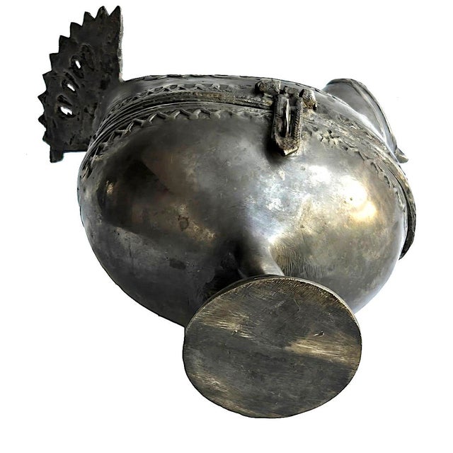 Vintage Indian Dhokra Bronze Pewter Bird Pedestal Lidded Box For Sale - Image 12 of 14
