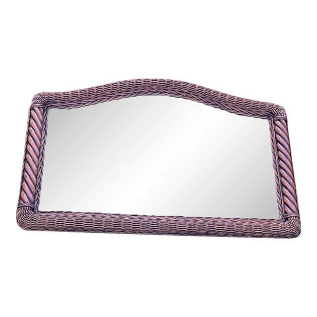 Vintage Wicker/Rattan Arched Wall Mirror For Sale