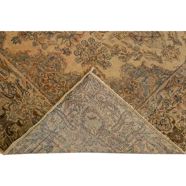 Traditional Antique Kerman Handmade Medallion Tan Wool Rug 7 X 10 For Sale - Image 3 of 10