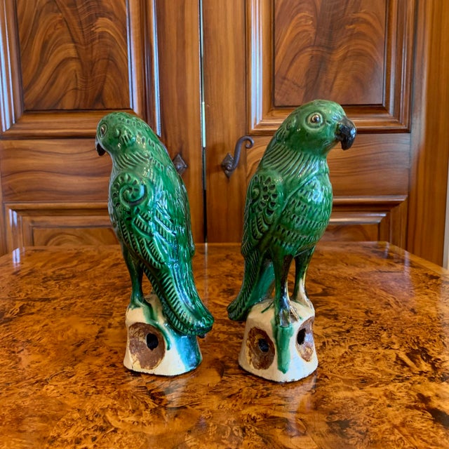 Pair of Antique Sancai Glazed Chinese Export Parrots For Sale - Image 12 of 12