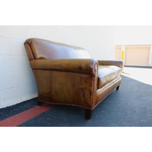 Brown Vintage 1990s Hancock & Moore Brown Leather Sofa – Classic Rolled Arm, Nailhead Trim For Sale - Image 8 of 18