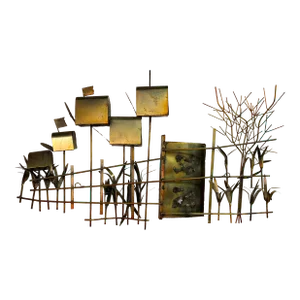 Mid-Century Modern MCM Brutalist Metal Wall Sculpture in Curtis Jere Style