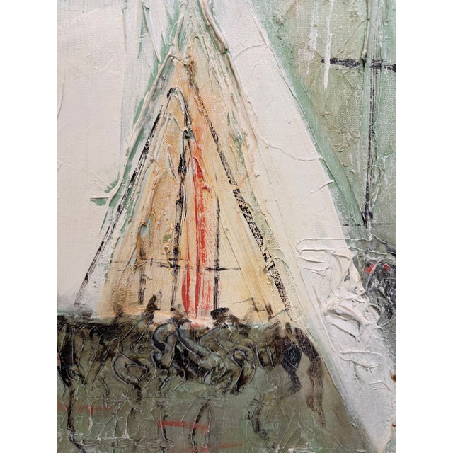 1970s Large Abstract Mid Century Impasto Sailboat Harbor Scene by Ferrante For Sale In Philadelphia - Image 6 of 7