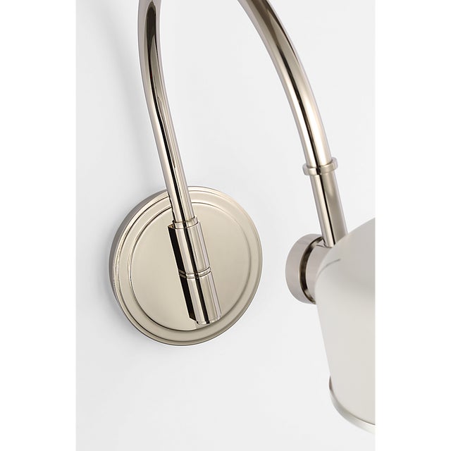 Silver Thomas O'Brien for Visual Comfort Signature Oso 13" Articulating Arc Wall Light in Polished Nickel with Matte White Shade For Sale - Image 8 of 12