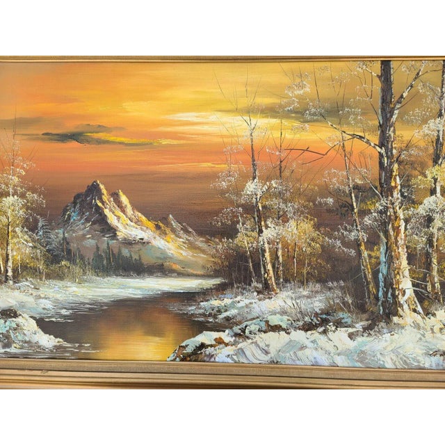 Orange Vintage Large 48" Original Signed G Whitman Landscape Oil Painting For Sale - Image 8 of 13