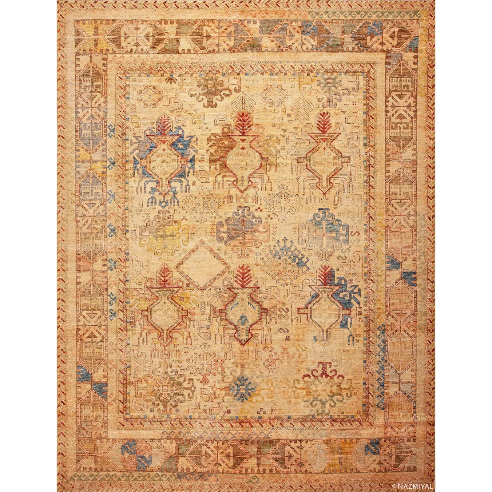 Rustic Large Scale Tribal Geometric Design Modern Area Rug | Chairish