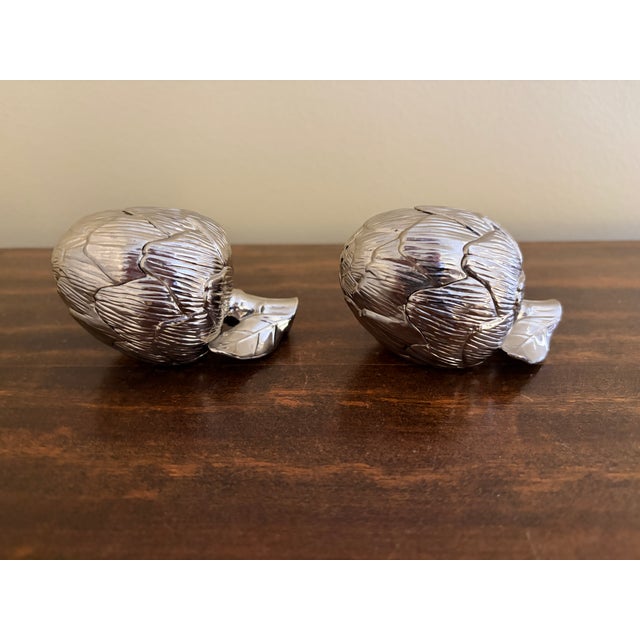 Contemporary Godinger Silver-Plated Artichoke Salt and Pepper Shakers, Vintage Pair For Sale - Image 3 of 8