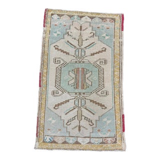 Turkish Mini Rug Oriental Hand Knotted Vintage Rug 1'10" x 3' #17941 For Sale