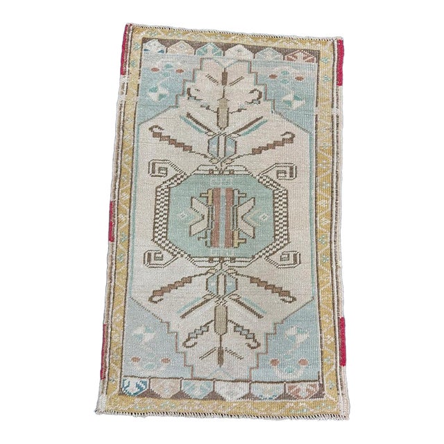 Turkish Mini Rug Oriental Hand Knotted Vintage Rug 1'10" x 3' #17941 For Sale