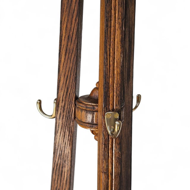 Wood Antique Arts & Crafts Quarter Sawn Tiger Oak Hall Tree & Umbrella Stand, C. 1900 For Sale - Image 7 of 12