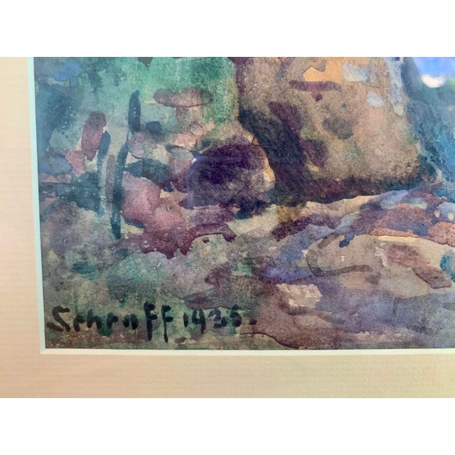 1935 Alfred Schroff Original Watercolor California Plein Air Garden Scene 27” X 23” For Sale - Image 4 of 9