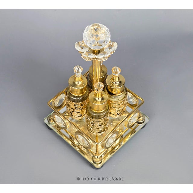 Early 20th Century Antique French Perfume Bottles in Ornate Filigree Caddy Holder - Set of 5 For Sale - Image 5 of 11