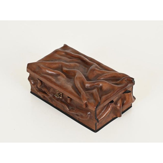 Large Draped Leather and Brass Decorative Box in the style of Adnet, Italy, 1960s For Sale - Image 10 of 18
