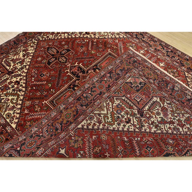 Heriz Rug 7’10” X 10’6” Red Wool Vintage Tribal Hand-Knotted Oriental Carpet For Sale - Image 14 of 15