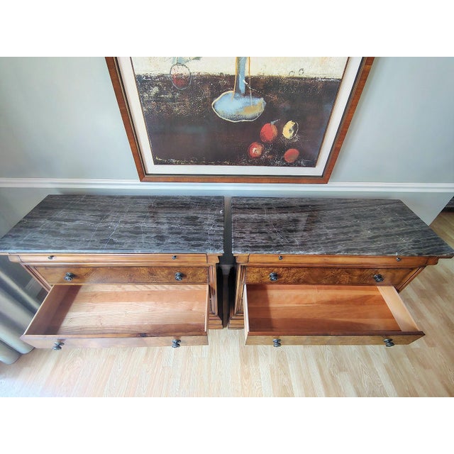 A Pair / Set of Louis Philippe Chests With Marble Top by Ethan Allen For Sale - Image 10 of 16