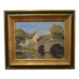 Suzanne Dechamps, Stone Bridge, France, 1920s, Oil on Panel For Sale